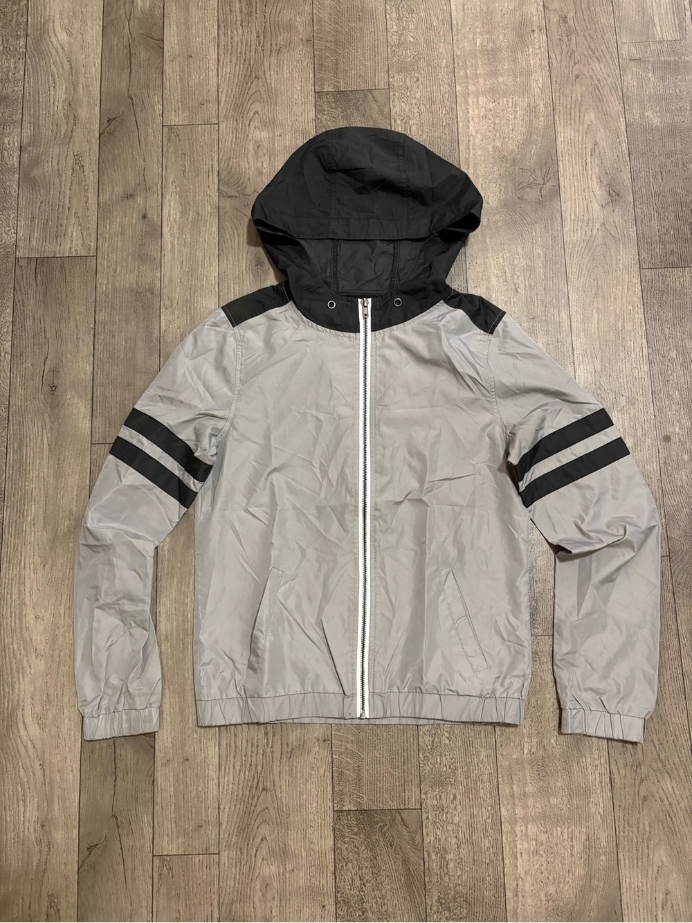 Zine Clothing Gray and Black Hooded Windbreaker Jacket